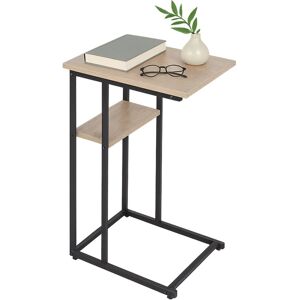 Relaxdays C-shaped side table, large & small shelves, HWD 60x40x30cm, for sofa & bed, metal & MDF, light brown/black