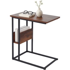 Relaxdays C-shaped side table with storage top and shelf, HWD 60 x 55 x 36 cm, for sofa & bed, metal & MDF, brown/black