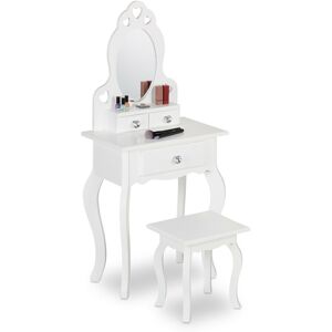 Relaxdays - Children's Dressing Table, with Mirror & Stool, 110 x 50 x 30 cm, for Kids from 3 years, Vanity Dresser, White