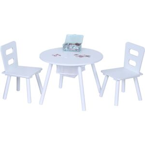 Relaxdays children's seating set, kids' table with 2 chairs, storage space, for boys and girls, kids' corner, MDF, white