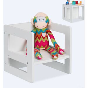 Relaxdays - Children's Chair, Convertible Stool, 2 Seat Heights, with Armrests, hwd: 30x30x30 cm, Kids' Table, mdf, White