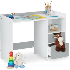 Relaxdays Desk for Children, 2 Drawers, Open Compartment, Table Edge, Kids' Room Desk, HWD: 60 x 80 x 38 cm, White/Grey