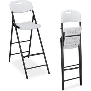 Relaxdays - Foldable Bar Stool, Set of 2, Backrest, HxWxD: 118 x 44.5 x 82 cm, High Chair, Balcony, pe & Metal, White