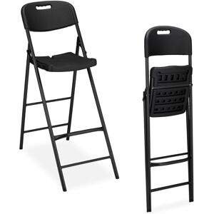 Relaxdays - Foldable Bar Stool, Set of 2, Backrest, HxWxD: 118 x 44.5 x 82 cm, High Chair, Balcony, pe & Metal, Black