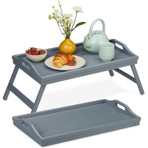 Relaxdays Folding Serving Tray, Set of 2, for Breakfast in Bed, with Legs & Handles, Bamboo & MDF, 24 x 60 x 30 cm, Grey