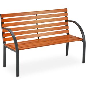Relaxdays - garden bench, 2 seater, made of wooden slats, outdoor park bench, 123 x 56 x 83.5 cm (LxWxH), brown/black