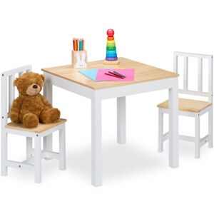Relaxdays - Kids Table & 2 Chairs Set, 3-Piece, Children's Room Seating, Playroom Furniture, Boys & Girls, White/Natural
