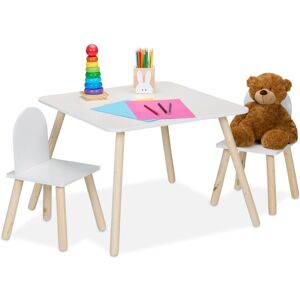 Relaxdays Kids Table & 2 Chairs Set, 3-Piece, Playroom Furniture, Children's Room Seating, Boys & Girls, White/Natural