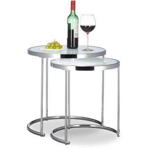 Relaxdays - Nesting Tables Round, Chrome Frame, Set of 2, Modern Design - Frosted Glass, Side Table End Tables, Metal, Silver