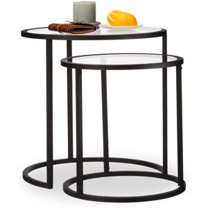 Relaxdays - Nesting Tables Set of 2, Coffee Table with Glass Top, Compact Storage, hwd 50.5x50x50 cm, Black