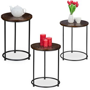 Relaxdays - Nesting Tables, Set of 3, Mango Wood and Iron, Round Side-Tables, for Living Room or Hallway, Brown/Black