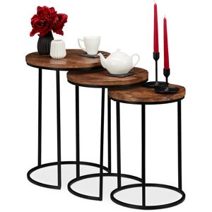 Relaxdays - Nesting Tables Set of 3, Round Mango Wood Side Tables, Industrial Design, Black Metal, 3 Sizes, Natural