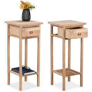 Relaxdays - Side Tables, Set of 2, Wood, 60 x 25 x 25 cm, Telephone Stand with Drawer, for Hallway & Living Room, Natural