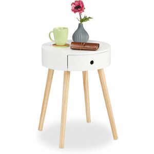 Relaxdays Round Side Table, Desk, Drawer, Scandinavian Design, Nightstand, H x Ø: 52 x 40 cm, Wood, White