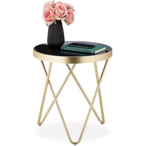 Relaxdays - Round Side Table, Trendy Coffee Stand, Metal & Glass, Shiny, Retro Design, HxD: 46x42 cm, Black-Gold
