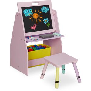 Relaxdays - Children's Furniture Set, Toy Shelf, 2 Compartments, Blackboard & Fabric Box, Stool, hwd: 84x52x45 cm, Pink