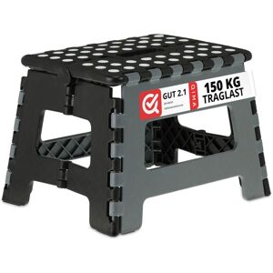 Relaxdays folding stool, set of 2, camping stool, bathroom stool, up to 150 kg, plastic, HWD 22x35x28 cm, black/grey