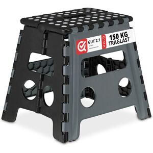 Relaxdays folding stool, set of 2, camping stool, bathroom stool, up to 150 kg, plastic, HWD 30x37x29 cm, grey/black