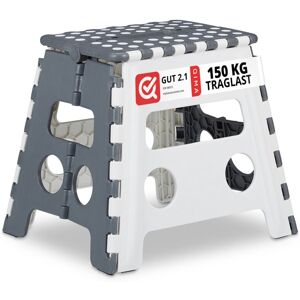 Relaxdays folding stool, set of 2, camping stool, bathroom stool, up to 150 kg, plastic, HxWxD: 30x37x29 cm, white/grey