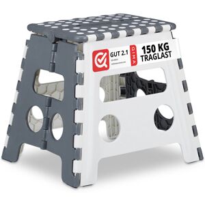 Relaxdays folding stool, set of 4, camping stool, bathroom stool, up to 150 kg, plastic, HxWxD: 30x37x29 cm, white/grey