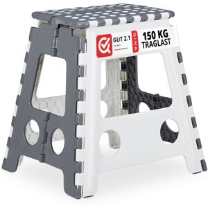 Relaxdays folding stool, set of 2, camping stool, bathroom stool, up to 150 kg, plastic, HxWxD: 39x39x32 cm, white/grey