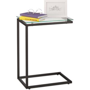 Relaxdays - Side Table, C-shape, Industrial Design, h x w x d: approx. 61 x 30 x 45 cm, Glass & Metal, Black