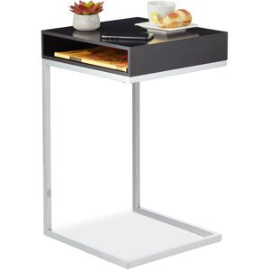 Relaxdays - Side Table, C-shape, Storage Compartment, h x w x d: approx. 63 x 37 x 38 cm, mdf & Metal, Black/Silver