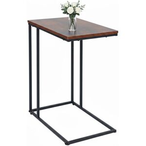 Relaxdays side table, HWD: 64 x 50 x 35 cm, MDF, metal, C-shape, table for sliding under, living room, black/brown