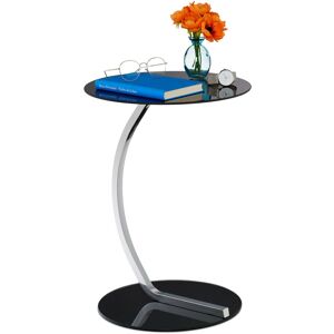Relaxdays - side table, round, glass tabletop, steel base, modern design, end table for the couch, black