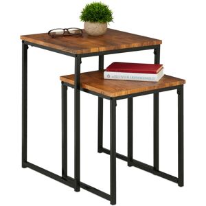 Relaxdays - Side Table Set of 3, Stackable, 3 Sizes, Coffee Counter, Square, Metal, Living Room Decor, Brown/Black