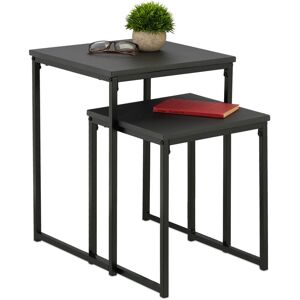 Relaxdays Side Table Set of 2, Stackable, 2 Sizes, Coffee Counter, Square, Metal, Living Room Decor, Black