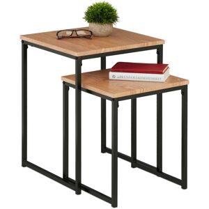 Relaxdays - Side Table Set of 3, Stackable, 3 Sizes, Coffee Counter, Square, Metal, Living Room Decor, Light Brown/Black