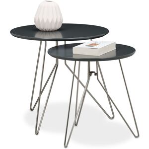 Relaxdays - Side Table Set of 2, Wooden, 48 and 40 cm Diameters, in 2 Different Sizes, Matt Gray