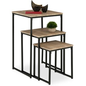 Relaxdays - Side Table Set of 3, Stackable, 3 Sizes, Coffee Counter, Square, Metal, Living Room Decor, Grey/Black