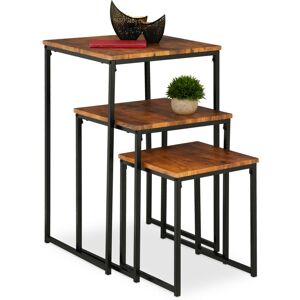Relaxdays - Side Table Set of 3, Stackable, 3 Sizes, Coffee Counter, Square, Metal, Living Room Decor, Brown/Black