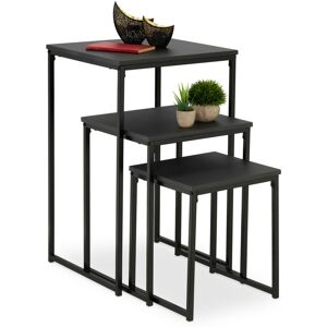 Relaxdays Side Table Set of 3, Stackable, 3 Sizes, Coffee Counter, Square, Metal, Living Room Decor, Black