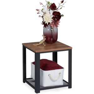 Relaxdays - Side Table, Square Tabletop with Wood Look, Grid Tray, Steel, hwd: 44x40x40 cm, Brown/Black