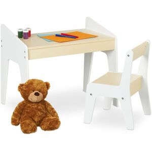 Relaxdays Children's Table and Chair, Kids' Furniture Combination, for Boys and Girls, HWD: 51x60.5x37.5 cm, Beige/White