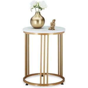 Relaxdays - Side Table, Round, Marble Optic, h x w x d: 51 x 41 x 41 cm, White/Gold