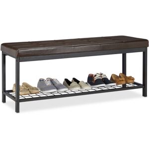 Relaxdays - xxl Shoe Bench, Faux Leather Seat, Backless, Grid Rack for Shoes, Metal, hwd 49x115x40cm, Brown