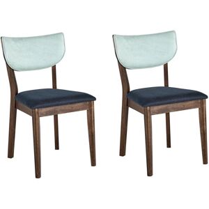 Beliani - Retro Style Set of 2 Dining Chairs Dark Rubberwood Blue Upholstery Moka