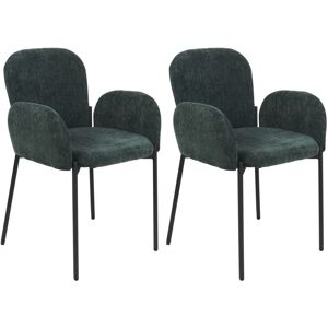 BELIANI Retro Vintage Woven Upholstered Fabric Polyester Dining Chair Set of 2 with Armrests Dark Green Albee