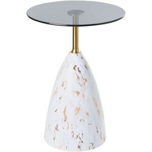BELIANI Side Table WABBY Tempered Glass White Marble