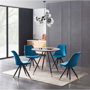 Pn Home - Dorchester lux Sofia Dining Set - a Grey Wooden Dining Table and Set of 4 Blue Velvet Dining Chairs - Dining Room Kitchen