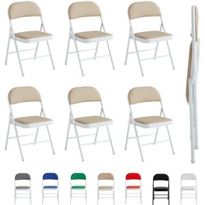 MCC DIRECT Set of 6 Faux Leather Foldable Chair with Metal Frame and Padded Seat BEIGE