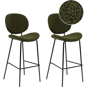 Beliani - Set of 2 Bar Chairs Boucle Iron Black Legs Armless Leg Caps Retro Design Dining Room Seating Dark Green Luana