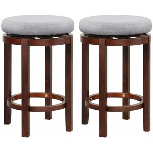 Costway - Set of 2 Bar Stools Wooden Counter Height Chair 360° Swivel Kitchen Padded Seat
