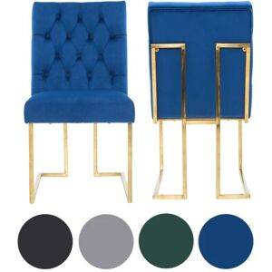 LIFE INTERIORS Set of 2 Blue Siena Luxury Tufted Velvet Dining Chairs with Gold Frame & Legs - Modern Upholstered Accent Chair