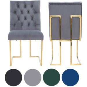LIFE INTERIORS Set of 2 Grey Siena Luxury Tufted Velvet Dining Chairs with Gold Frame & Legs - Modern Upholstered Accent Chair