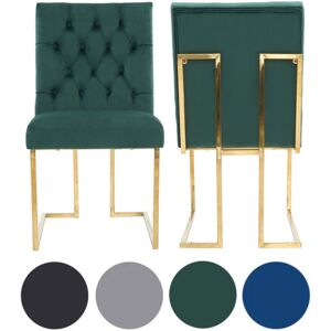LIFE INTERIORS Set of 2 Green Siena Luxury Tufted Velvet Dining Chairs with Gold Frame & Legs - Modern Upholstered Accent Chair